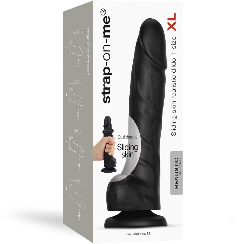 Pele deslizante Dildo Preto Realista - Xl